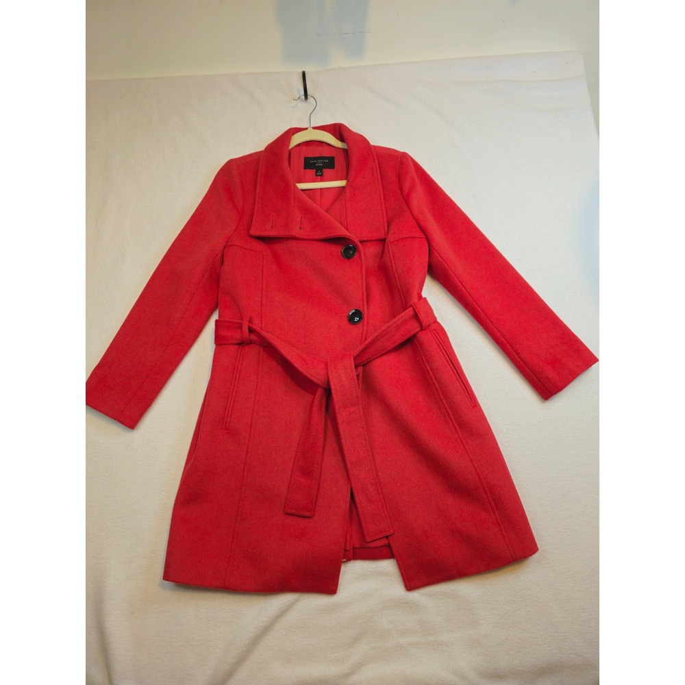 Ann Taylor Factory Petite Red Wool Blend Belted Wrap Coat Size 8P